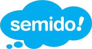 Blaues Semido-Logo in Wolkenform, genauer gesagt eine blaue Denkblase.
